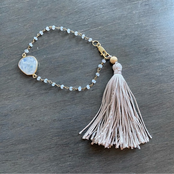 Moonstone and Gold Clad Sterling Silver Bracelet With 2.5 Tassel. 7.5” long - Picture 1 of 4